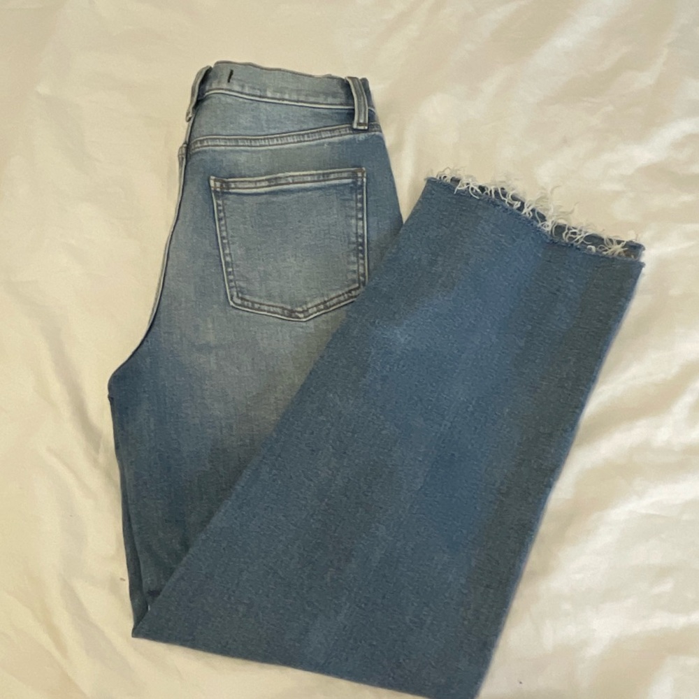 Eunina Jeans Dawn High Rise Wide Leg Crop Jeans Distressed Medium Wash Size 25”